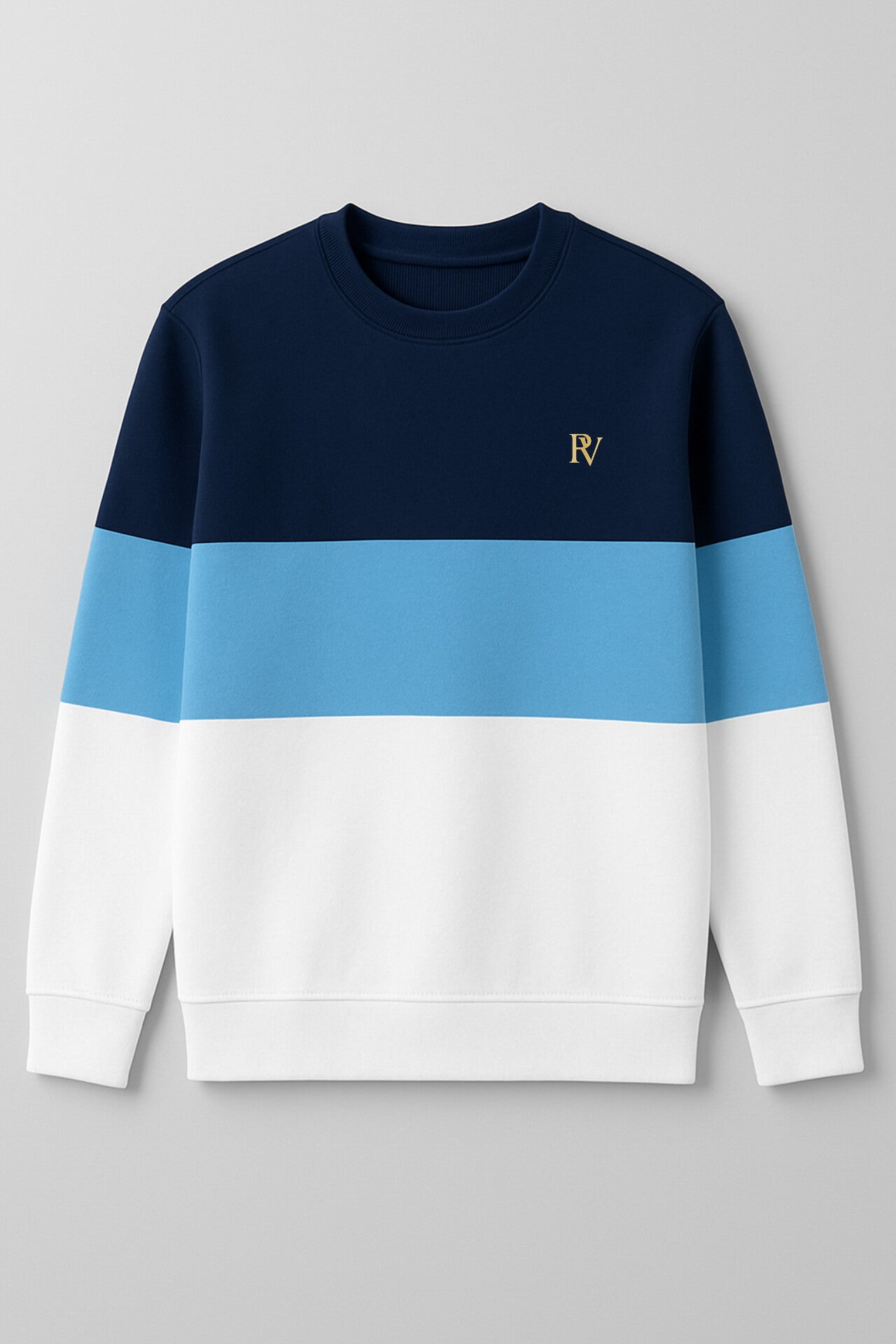 Color-Block Crewneck Sweatshirt with Minimalist RV Logo