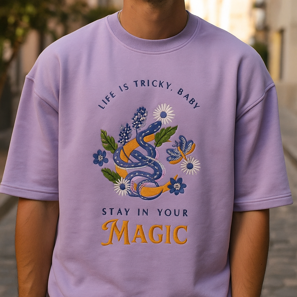 “Stay in Your Magic” Colorful Snake & Floral Graphic Tee