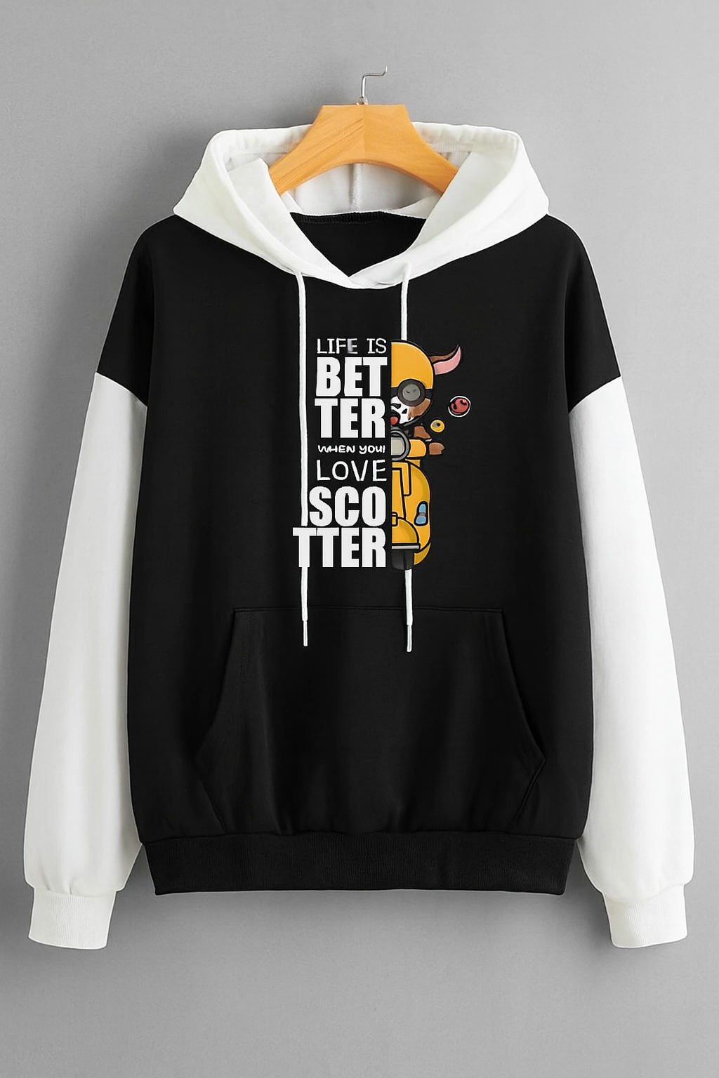 Colour block Yellow & White “Life Is Better When You Love Scooter” Hoodie