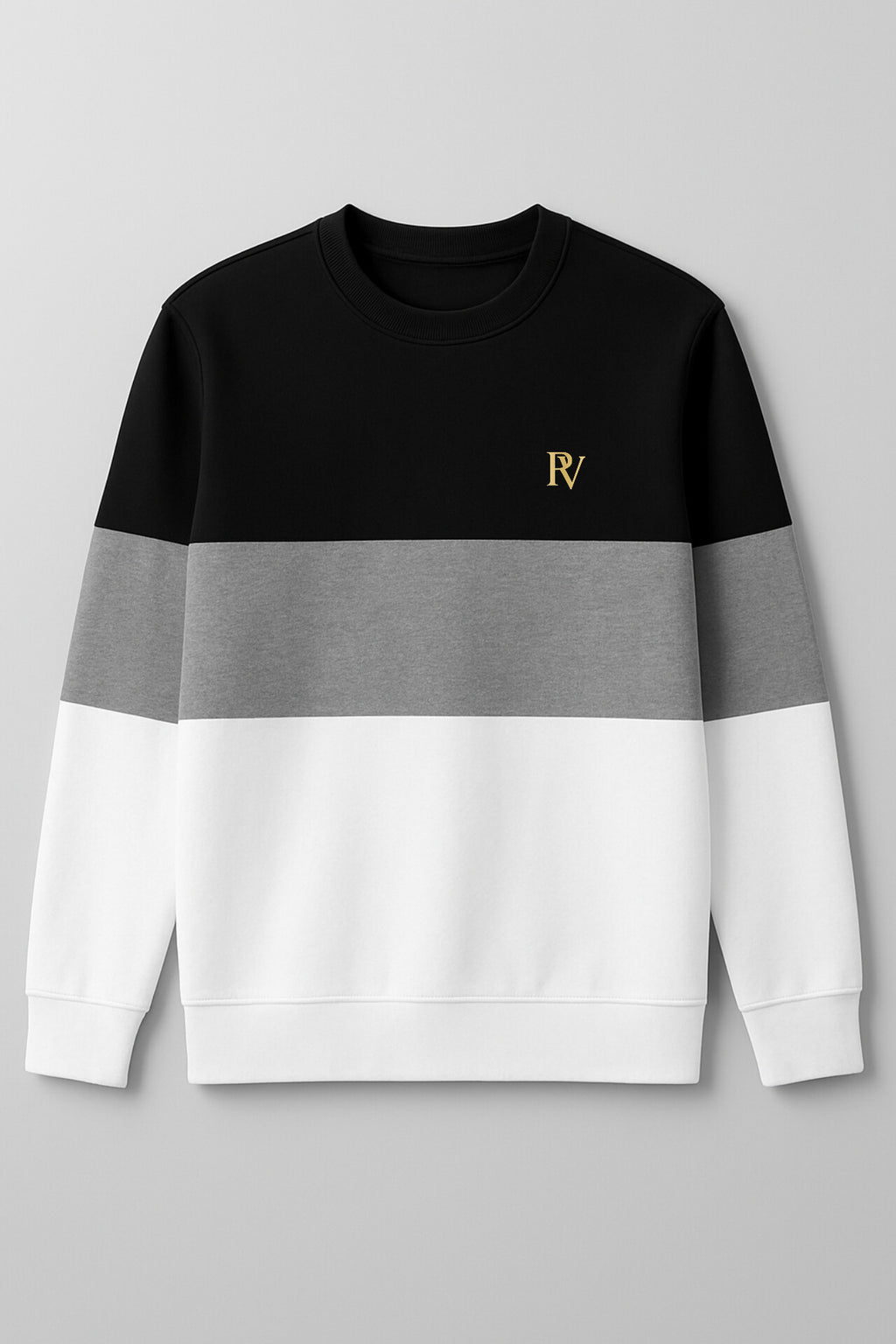 Color-Block Crewneck Sweatshirt with Minimalist RV Logo