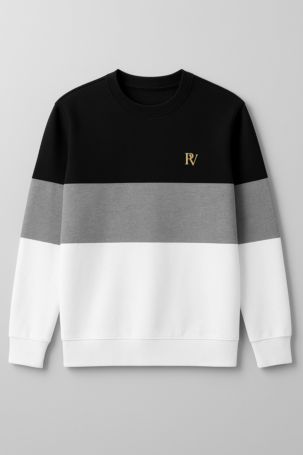 Color-Block Crewneck Sweatshirt with Minimalist RV Logo