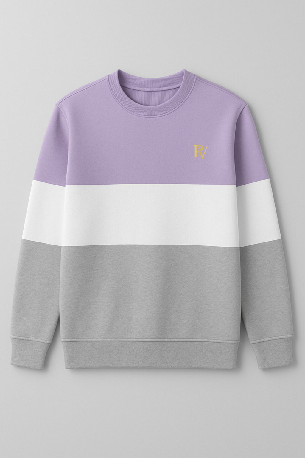Color-Block Crewneck Sweatshirt with Minimalist RV Logo