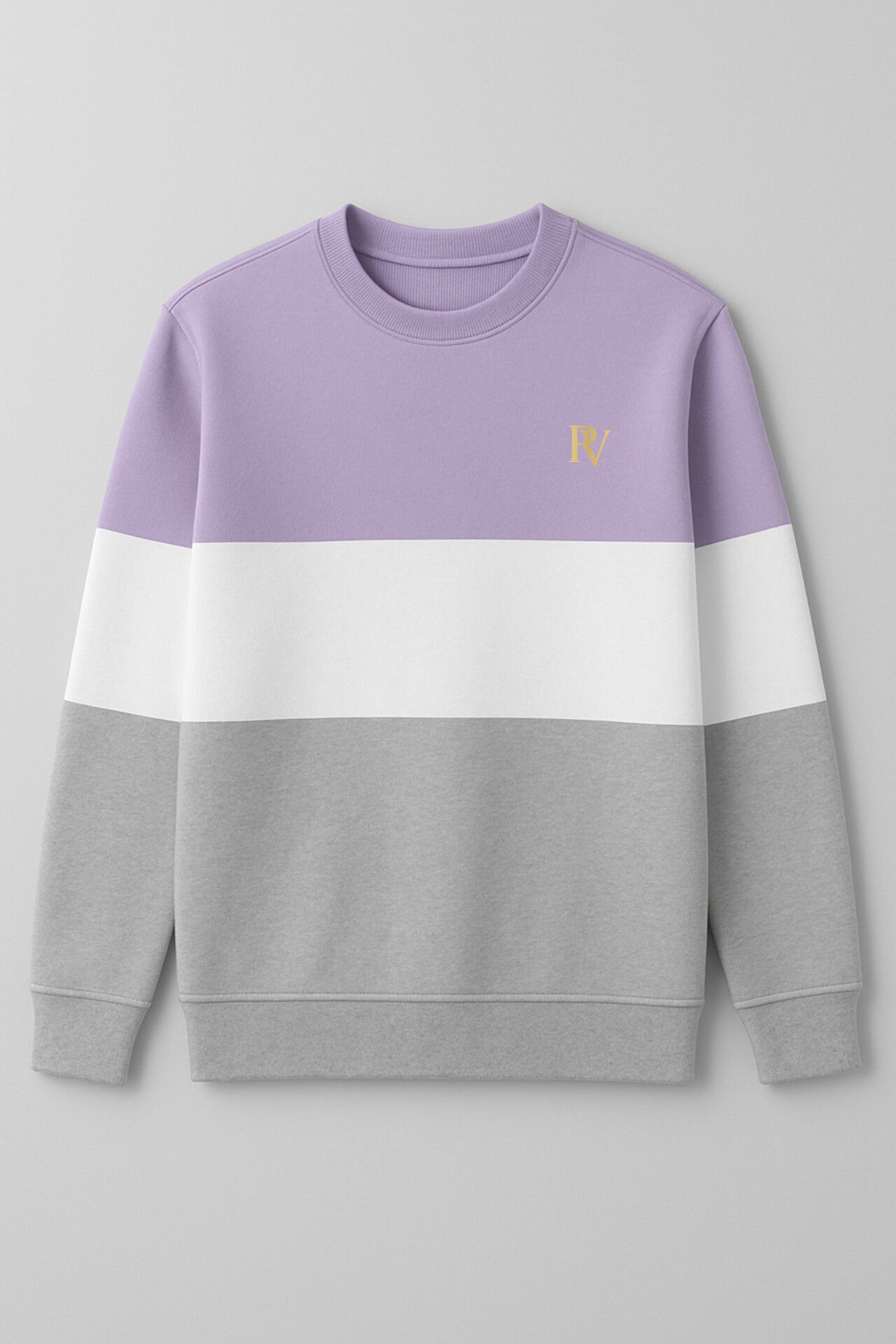 Color-Block Crewneck Sweatshirt with Minimalist RV Logo