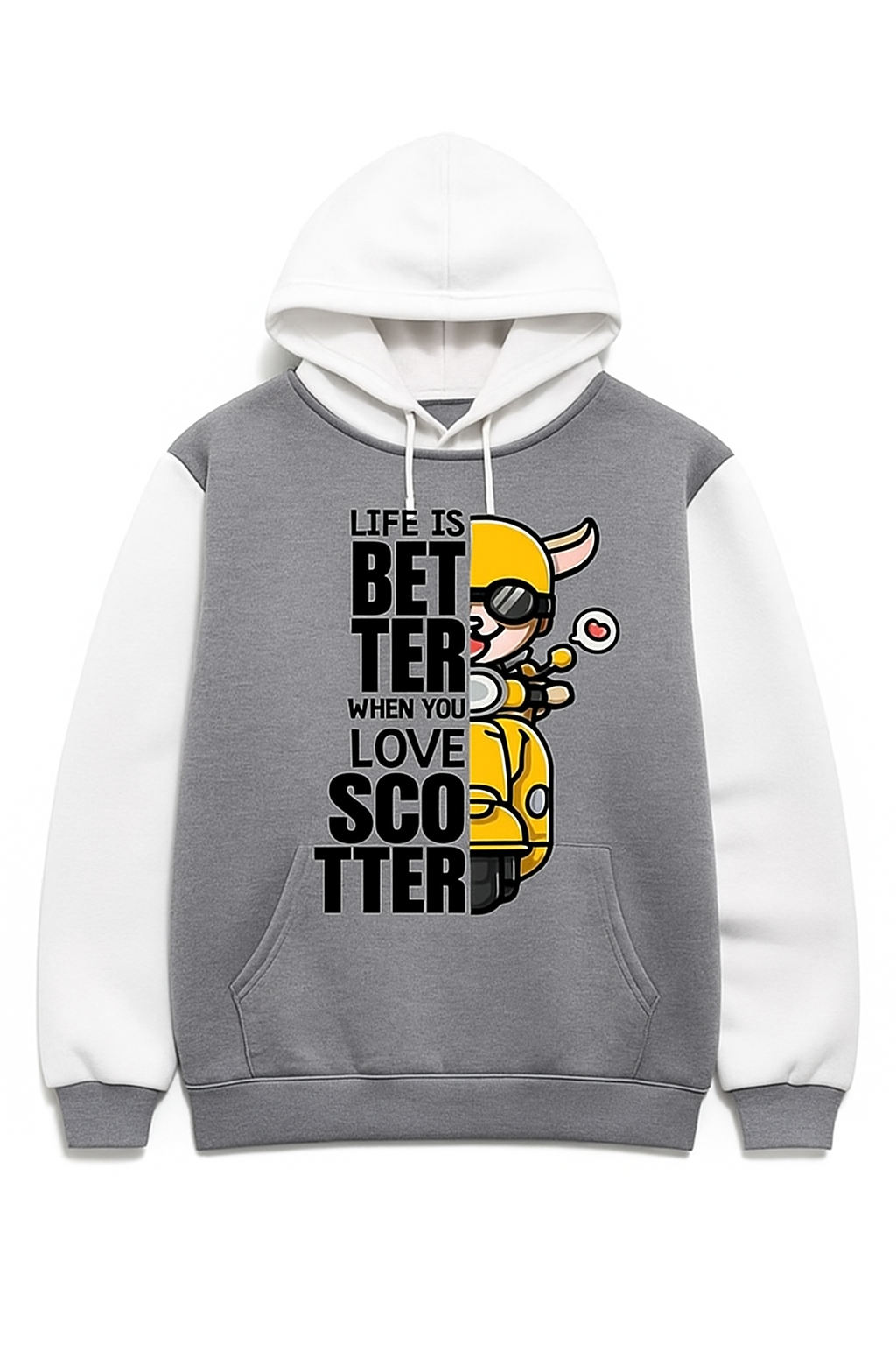 Colour block Yellow & White “Life Is Better When You Love Scooter” Hoodie