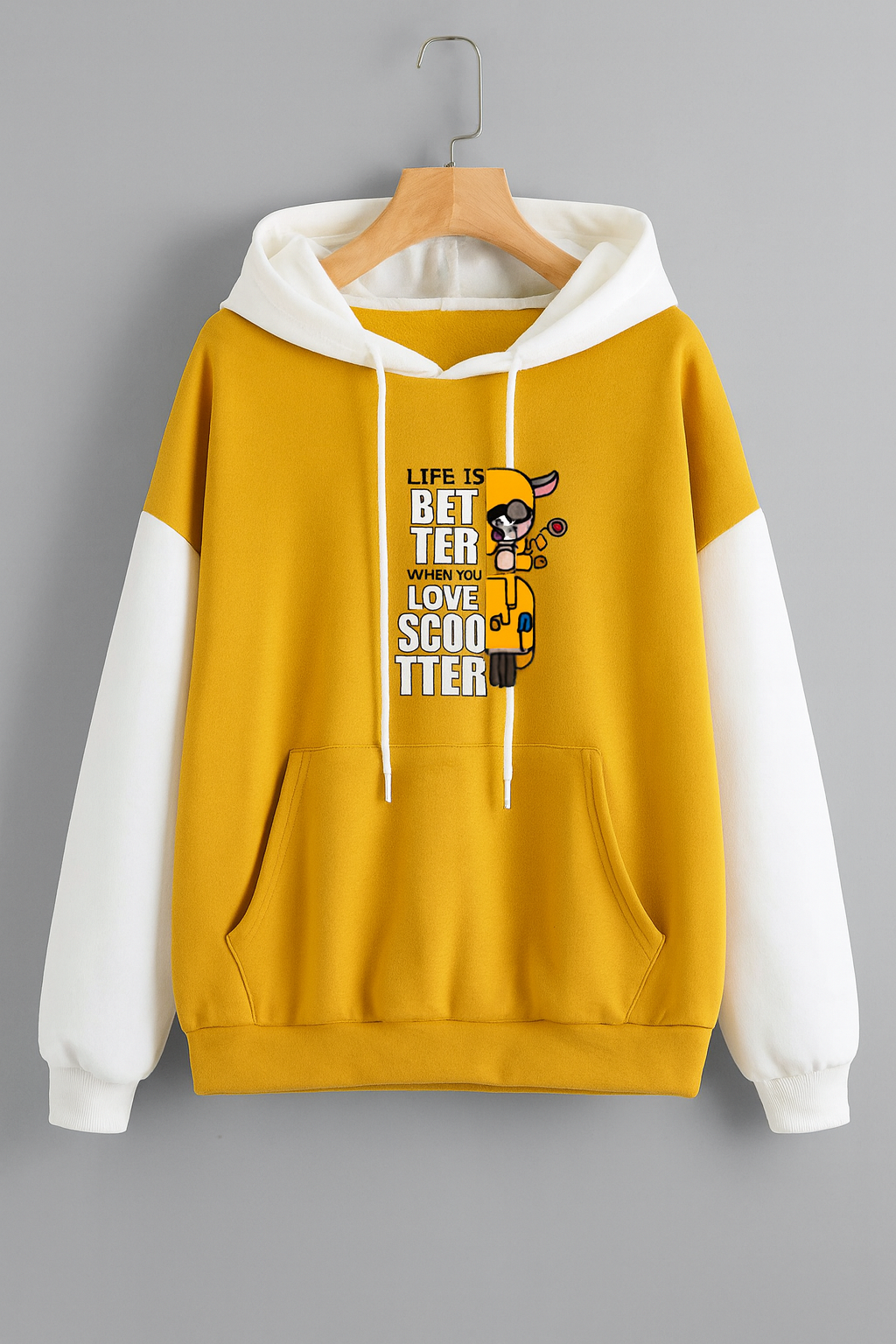 Colour block Yellow & White “Life Is Better When You Love Scooter” Hoodie